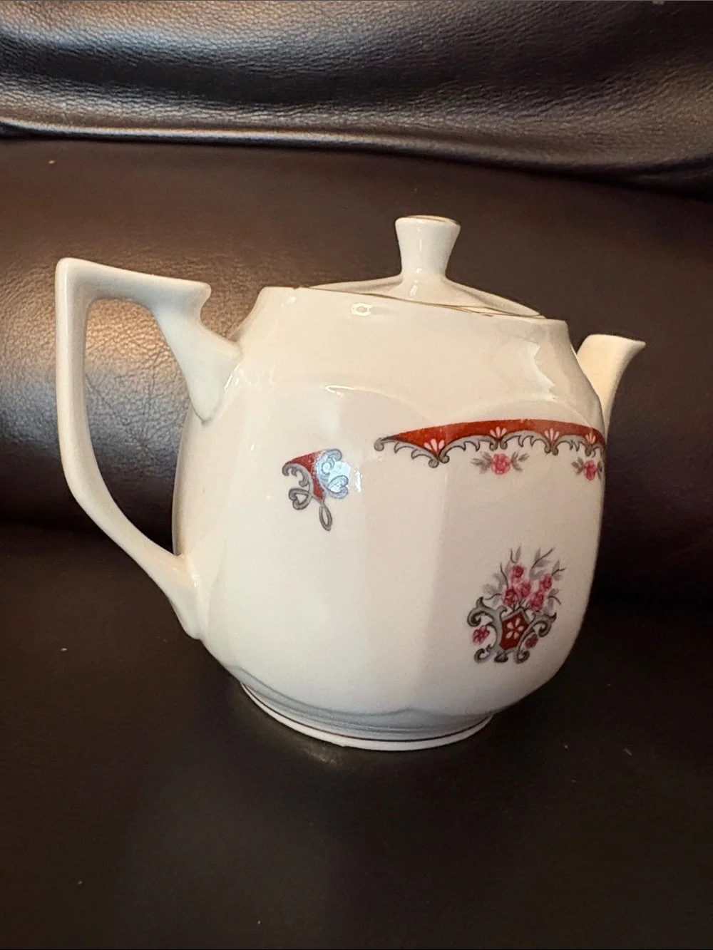 Golden China C. V. H. Classic White Porcelain Teapot with Pink Floral Accent